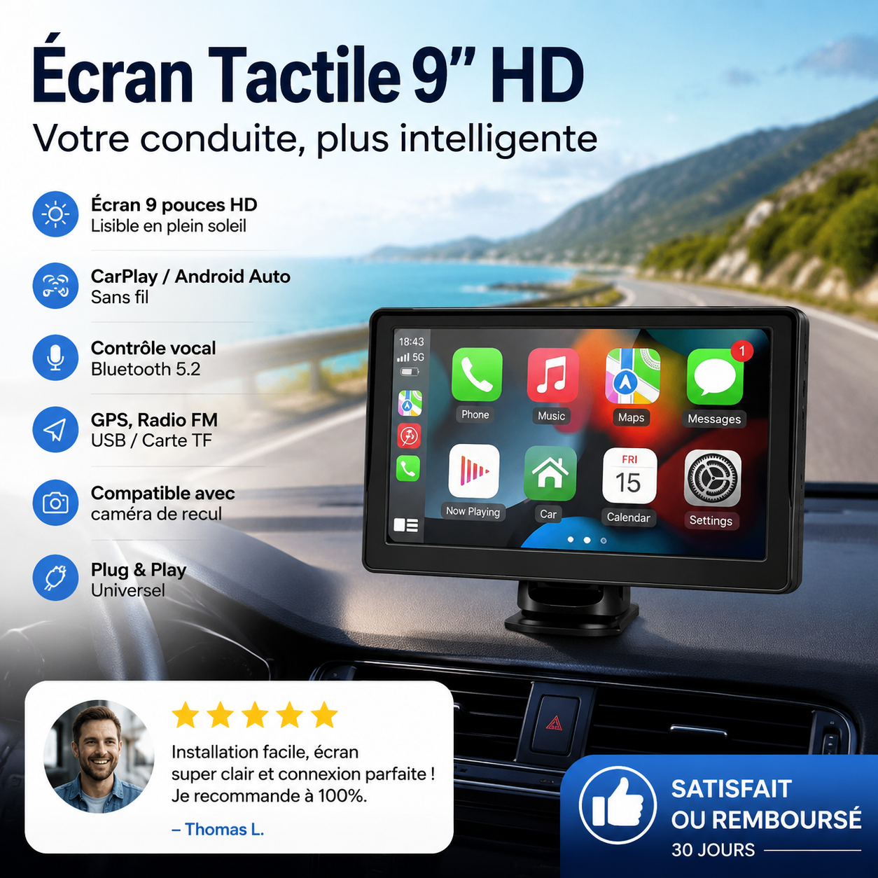 🚗📱 50% RABATT! CarPlay AutoPlay Multimedia 9 Zoll – Drahtloses Apple CarPlay & Android Auto, HD-Touchscreen, GPS & Rückfahrkamera-Unterstützung – Perfekt für moderne Fahrzeuge ✨