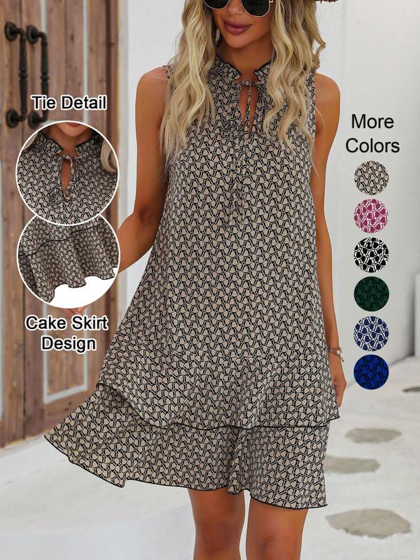 🎉Letzter Tag der Aktion:50% Rabatt💃Damenkleid mit Schleife und geometrischem Muster