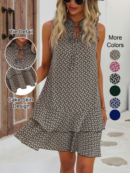 🎉Letzter Tag der Aktion:50% Rabatt💃Damenkleid mit Schleife und geometrischem Muster