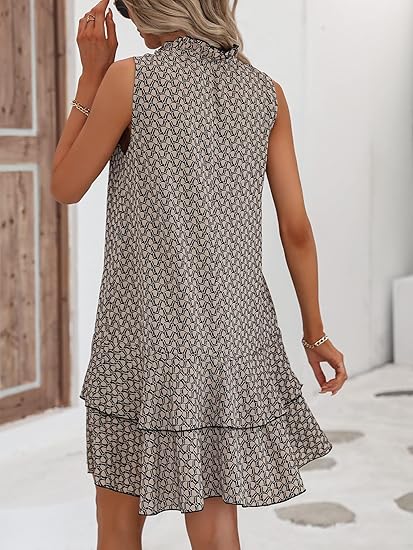 🎉Letzter Tag der Aktion:50% Rabatt💃Damenkleid mit Schleife und geometrischem Muster