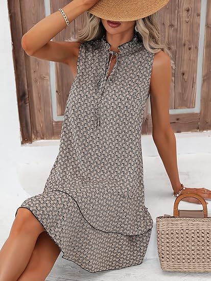 🎉Letzter Tag der Aktion:50% Rabatt💃Damenkleid mit Schleife und geometrischem Muster