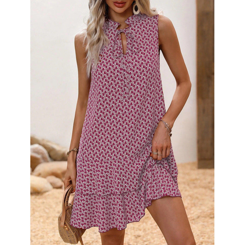 🎉Letzter Tag der Aktion:50% Rabatt💃Damenkleid mit Schleife und geometrischem Muster