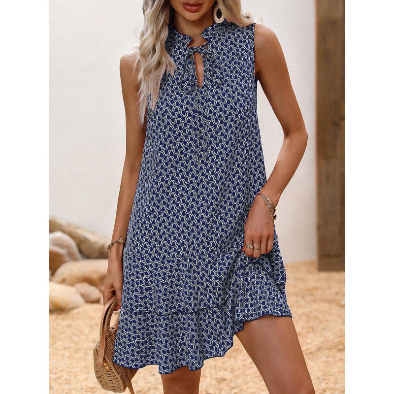 🎉Letzter Tag der Aktion:50% Rabatt💃Damenkleid mit Schleife und geometrischem Muster