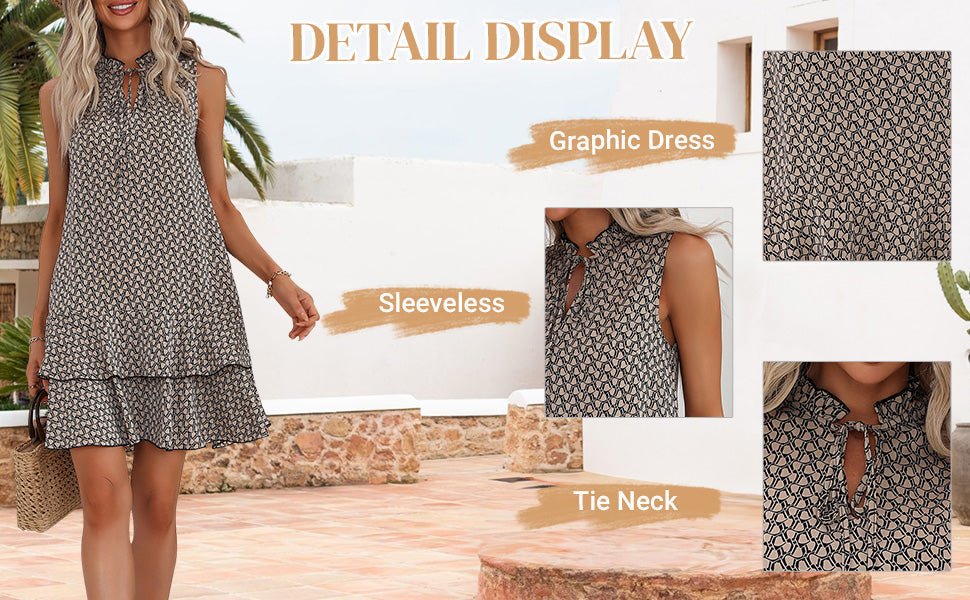 🎉Letzter Tag der Aktion:50% Rabatt💃Damenkleid mit Schleife und geometrischem Muster