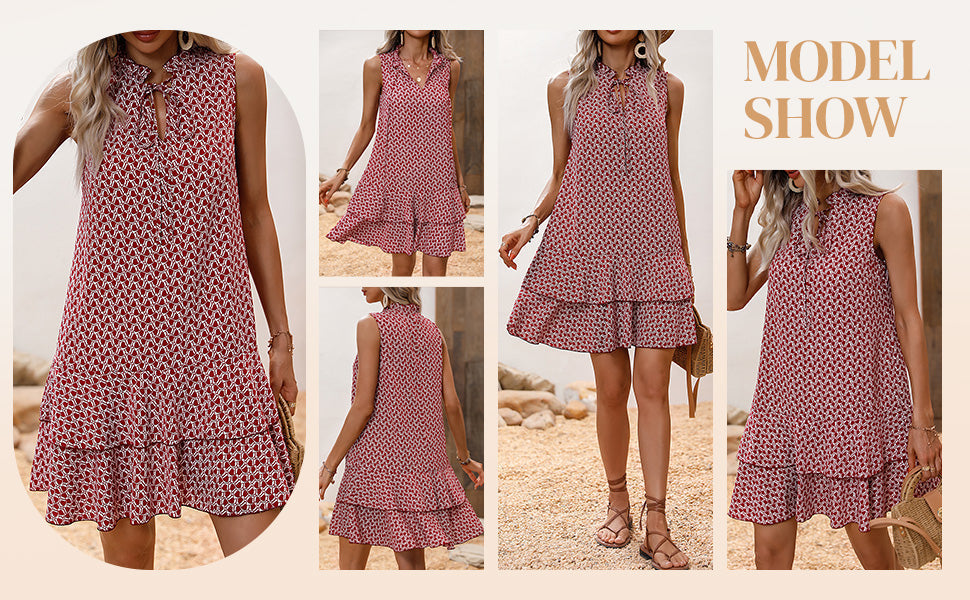 🎉Letzter Tag der Aktion:50% Rabatt💃Damenkleid mit Schleife und geometrischem Muster