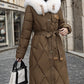 Women's Long Plush-Collar Quilted Puffer Coat