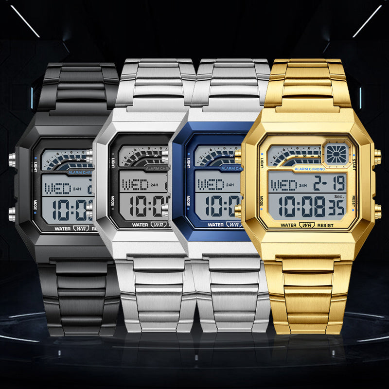 Quadratische Unisex-Digitaluhr mit leuchtendem Display
