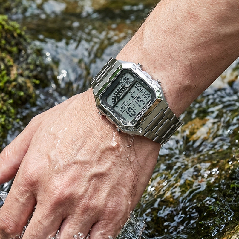 Quadratische Unisex-Digitaluhr mit leuchtendem Display
