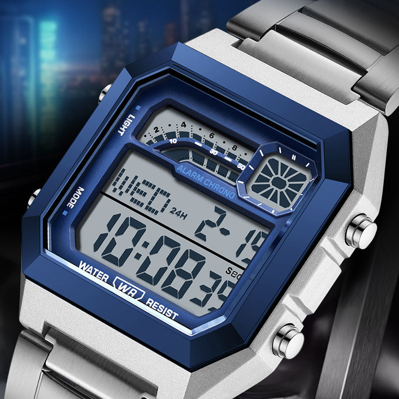 Quadratische Unisex-Digitaluhr mit leuchtendem Display