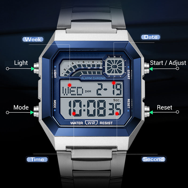 Quadratische Unisex-Digitaluhr mit leuchtendem Display