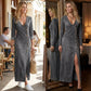 👗60% RABATT!🔥 Langärmliges Maxikleid mit V-Ausschnitt für Damen – Weicher Stoff, figurbetonte Passform & eleganter hoher Schlitz💫💃