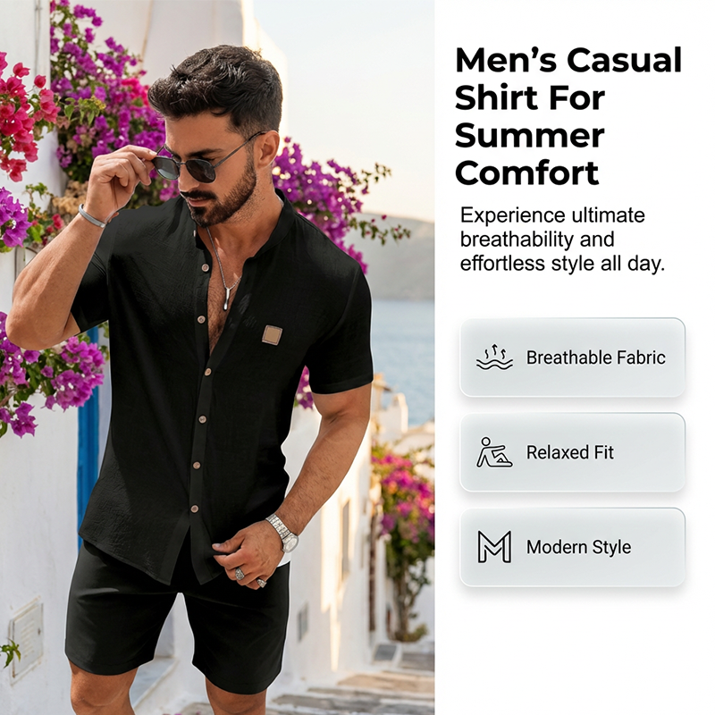 👔 LIMITIERTES ANGEBOT: 50% RABATT! ☀️ Stehkragen-Kurzarmhemd für Herren – Atmungsaktiv, Lockere Passform & Vielseitig ✨