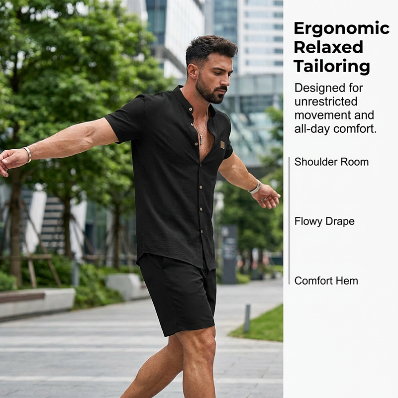 👔 LIMITIERTES ANGEBOT: 50% RABATT! ☀️ Stehkragen-Kurzarmhemd für Herren – Atmungsaktiv, Lockere Passform & Vielseitig ✨