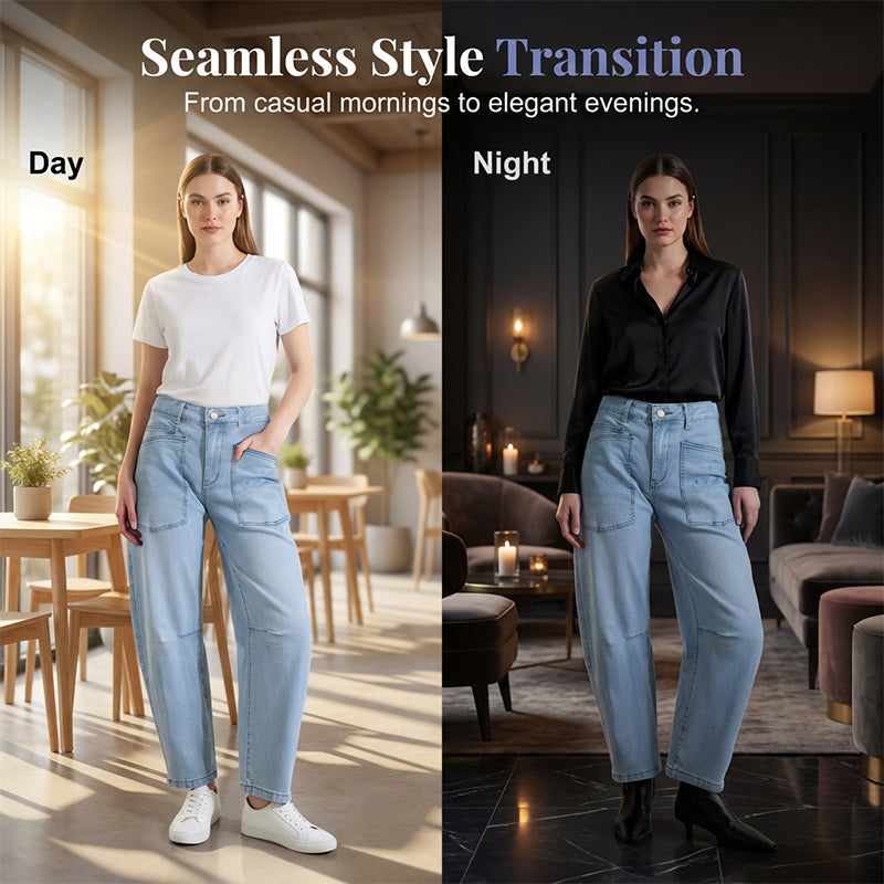 🎉 BEGRENZTE ZEIT 50% RABATT! 💖 Lässige Barrel-Leg-Jeans mit Aufsetztaschen – Streetwear trifft Komfort, 63.000+ verkauft! 👖