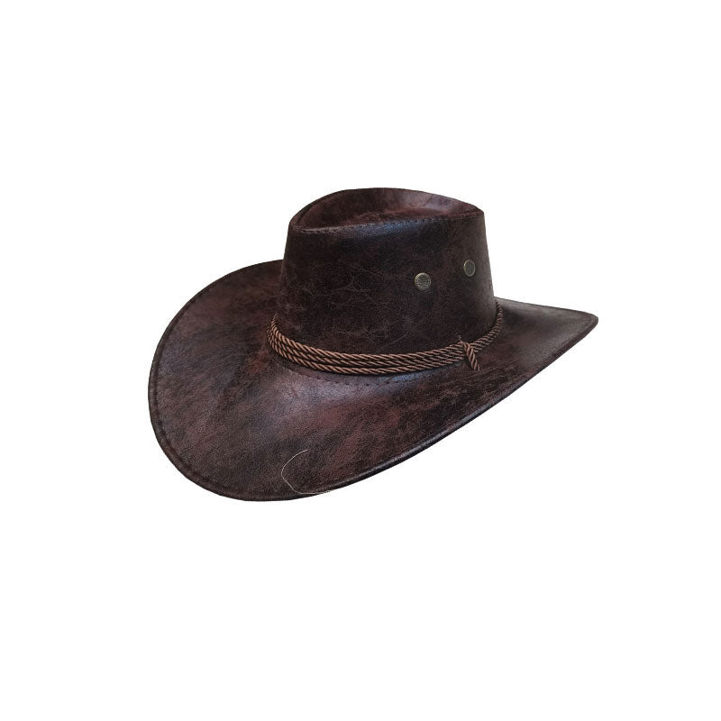 🤠 50% RABATT! ☀️ Vintage-Cowboyhut mit breiter Krempe & Riemen – PU, verstellbar & einheitsgröße – Perfekt für Western-Look & Sommerfestivals 🌾
