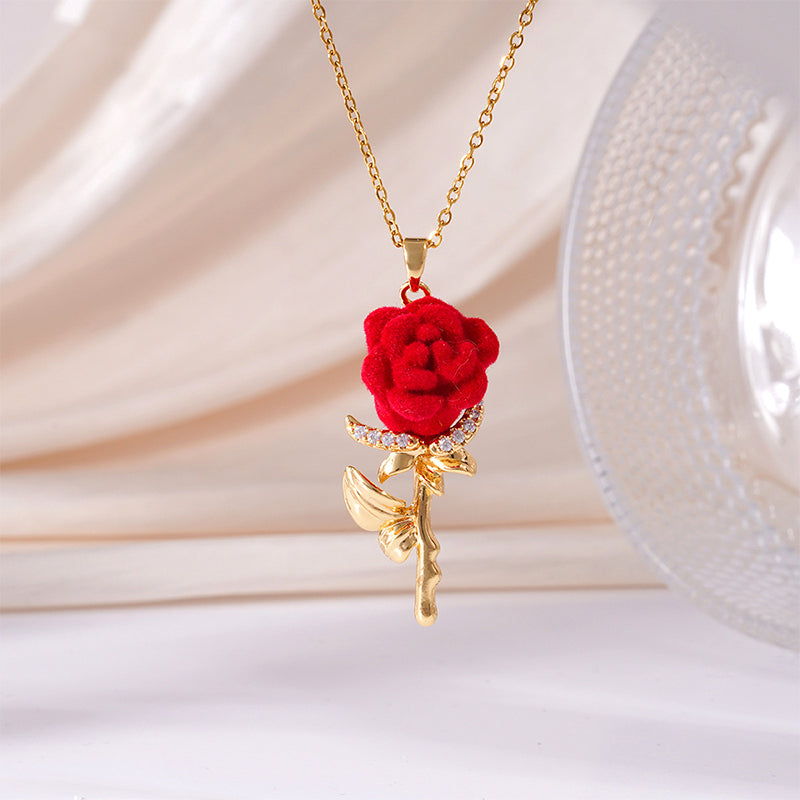 🔥Solange der Vorrat reicht 50 % Rabatt!🎉Elegante Halskette mit Anhänger in Form einer roten Rose