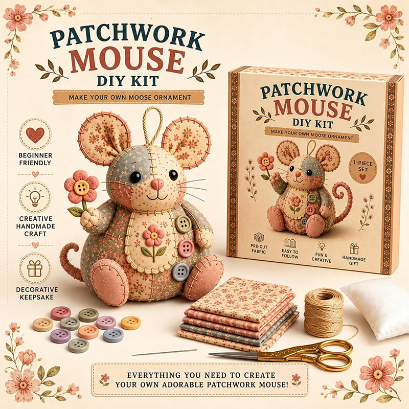 ❄️Sommerfrische 50 % Rabatt!🐭DIY-Patchwork-Maus-Nähset – Komplettes anfängerfreundliches Bastelset mit Stoffen, Füllmaterial & Anleitung