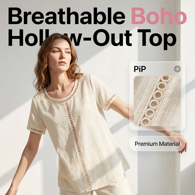 👚50% RABATT JETZT HALBER PREIS🌼🔥 Lässiges Boho-Ausschnitt-Oberteil für Damen ☁️