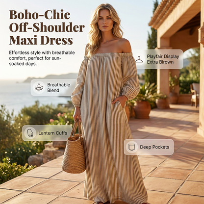 Damen Schulterfreies Maxi-Kleid mit Laternenärmeln