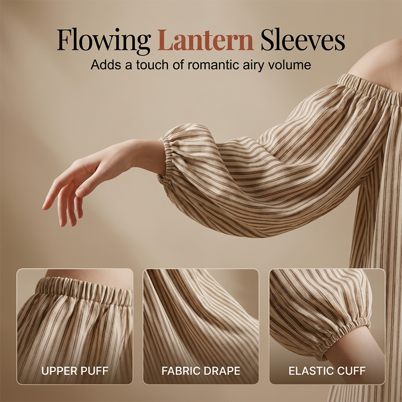 Damen Schulterfreies Maxi-Kleid mit Laternenärmeln