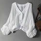 👕 ZEITLICH BEGRENZT 50% RABATT! ✨ Damen Leichtes Sonnenschutz-Shirt – Tiefer V-Ausschnitt, Laternenärmel, Transparente Lage ☀️