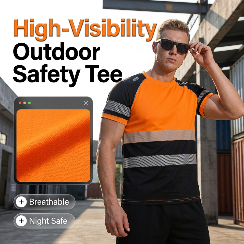 Herren Neonfarben Colorblock Sportshirt Outdoor Sicherheits-Tee