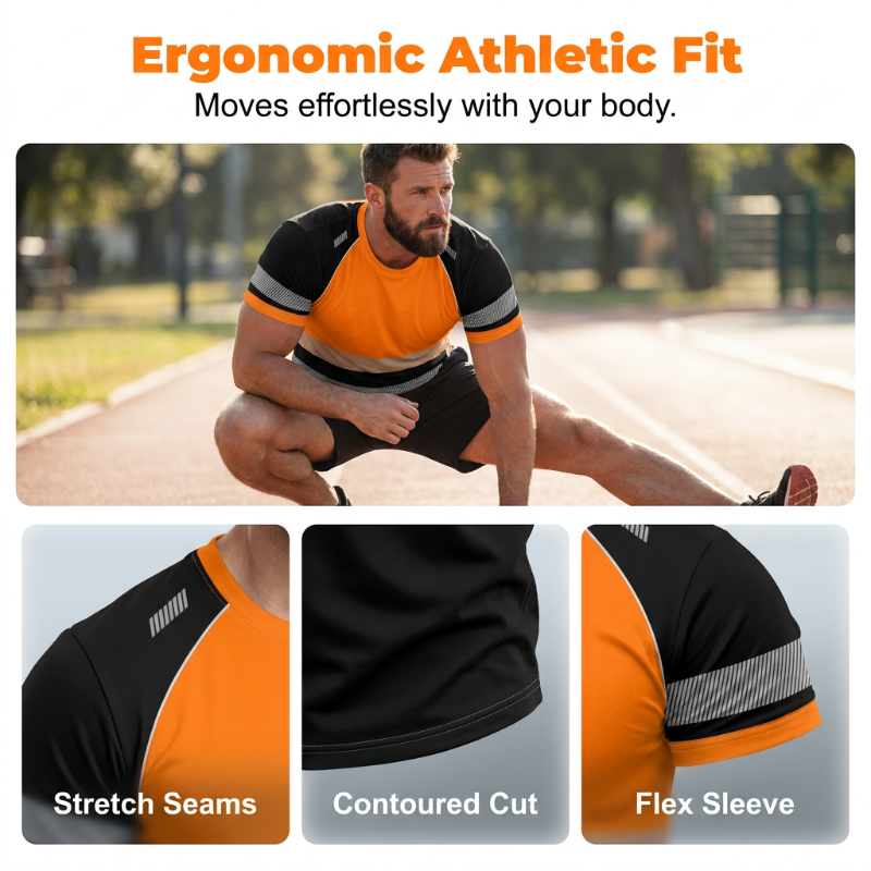 Herren Neonfarben Colorblock Sportshirt Outdoor Sicherheits-Tee