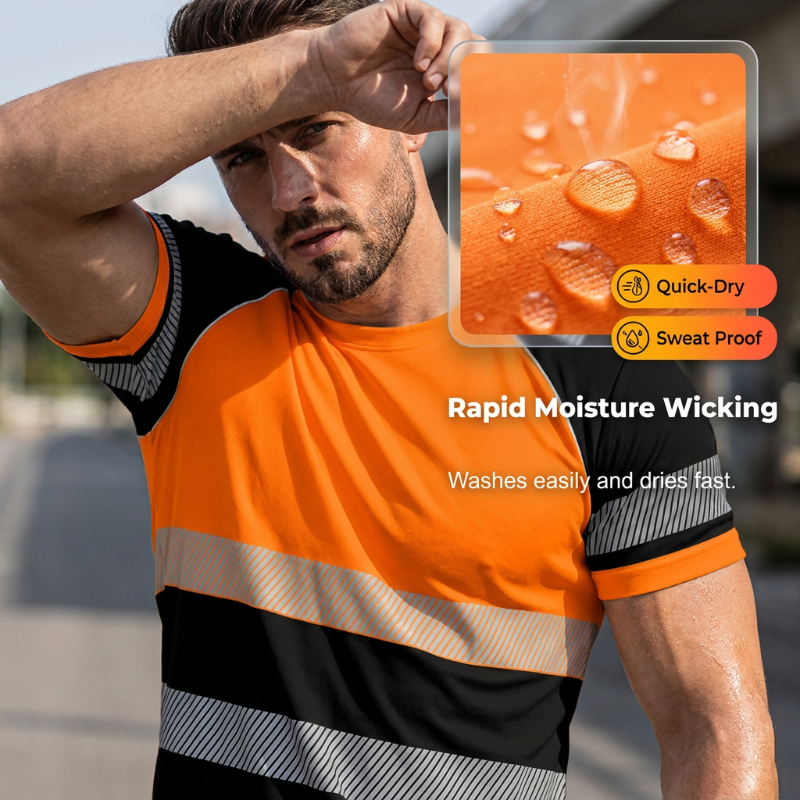 Herren Neonfarben Colorblock Sportshirt Outdoor Sicherheits-Tee