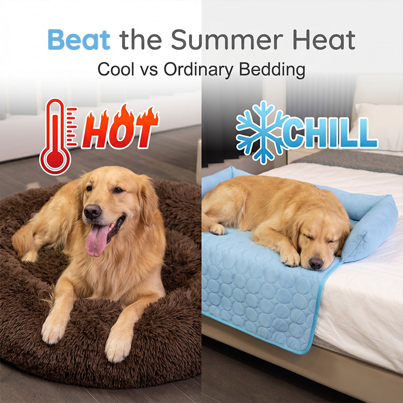 🐶 Kühlmatte für Hunde & Katzen ❄️ Atmungsaktiv, Kühlendes Liegekissen mit Kopfkissen für den Sommer