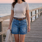☀️ Damen Bermuda-Jeans-Shorts mit mittlerer Leibhöhe & Taschen – Jetzt im Sommertrend! 🛍️