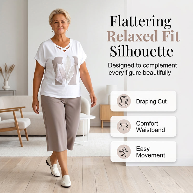 ⚡ 50 % Rabatt sichern – lässiges 2-teiliges Set mit V-Ausschnitt-Shirt & Cropped-Hose – bequem, atmungsaktiv & vielseitig ✨