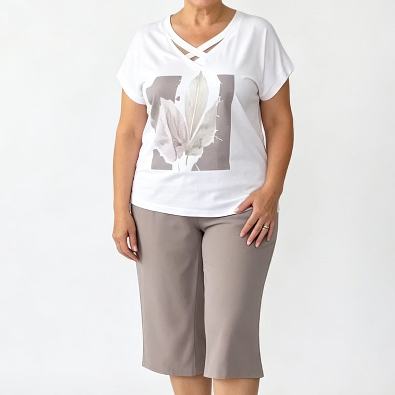 ⚡ 50 % Rabatt sichern – lässiges 2-teiliges Set mit V-Ausschnitt-Shirt & Cropped-Hose – bequem, atmungsaktiv & vielseitig ✨
