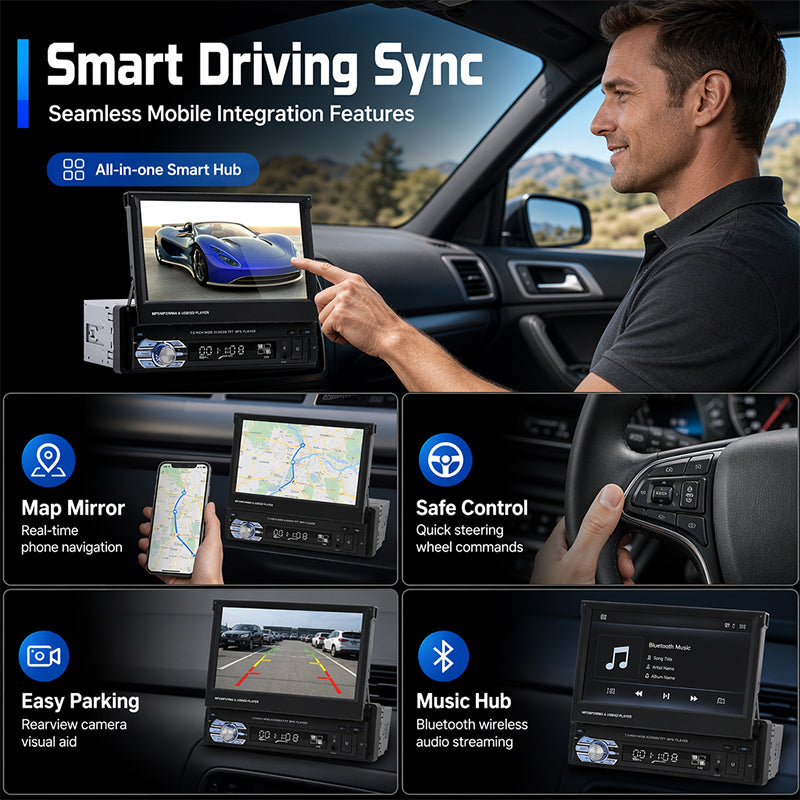 📻 Autoradio mit Touchscreen | 7-Zoll-Touchscreen · Bluetooth Freisprechen · USB/SD/AUX · Rückfahrkamera