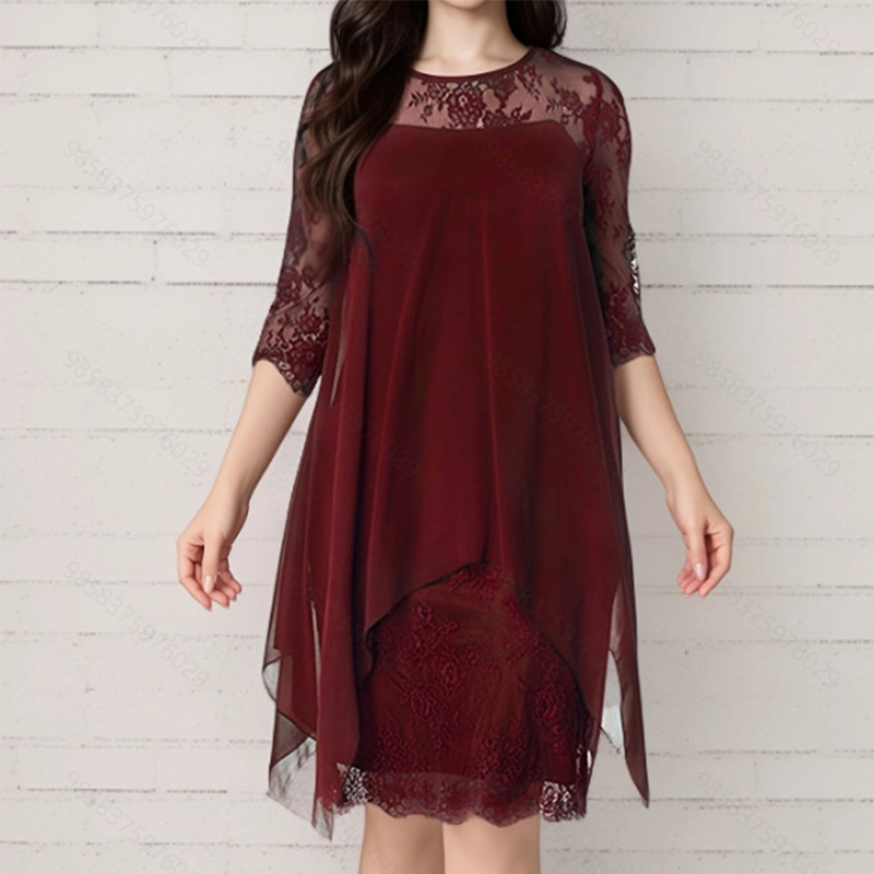💕Elegantes Damenkleid mit asymmetrischem Saum und Spitzenbesatz