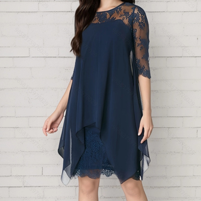 💕Elegantes Damenkleid mit asymmetrischem Saum und Spitzenbesatz