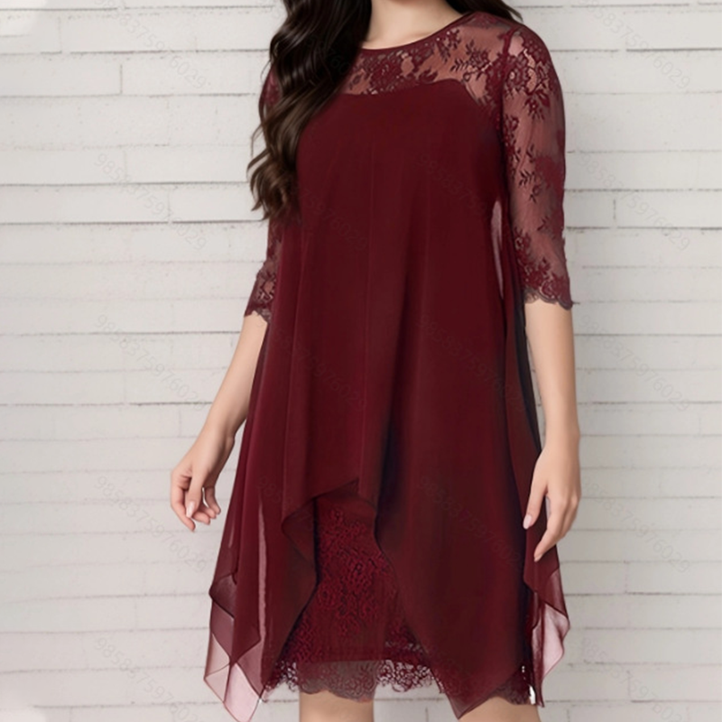 💕Elegantes Damenkleid mit asymmetrischem Saum und Spitzenbesatz