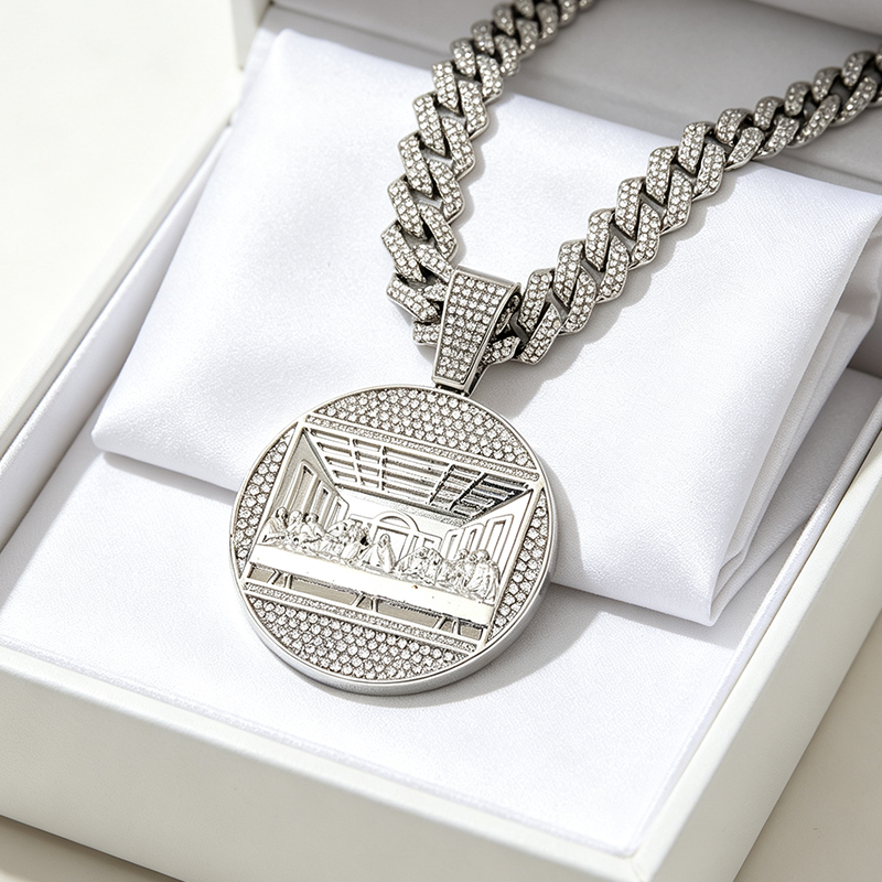 💎 Kubanische Gliederkette – Metall – Übergroßer Statement-Anhänger für Herren