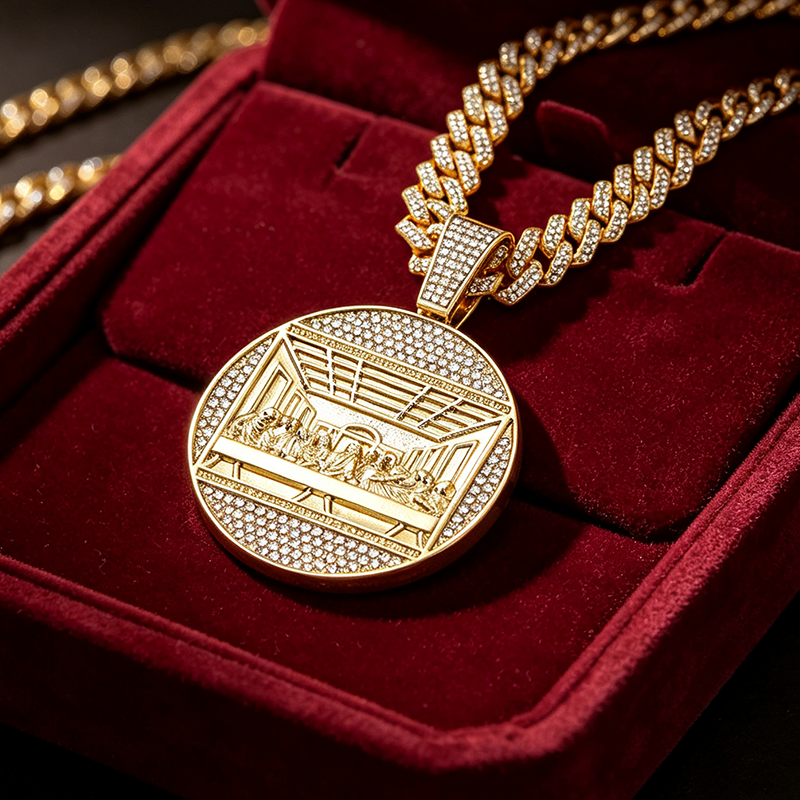 💎 Kubanische Gliederkette – Metall – Übergroßer Statement-Anhänger für Herren