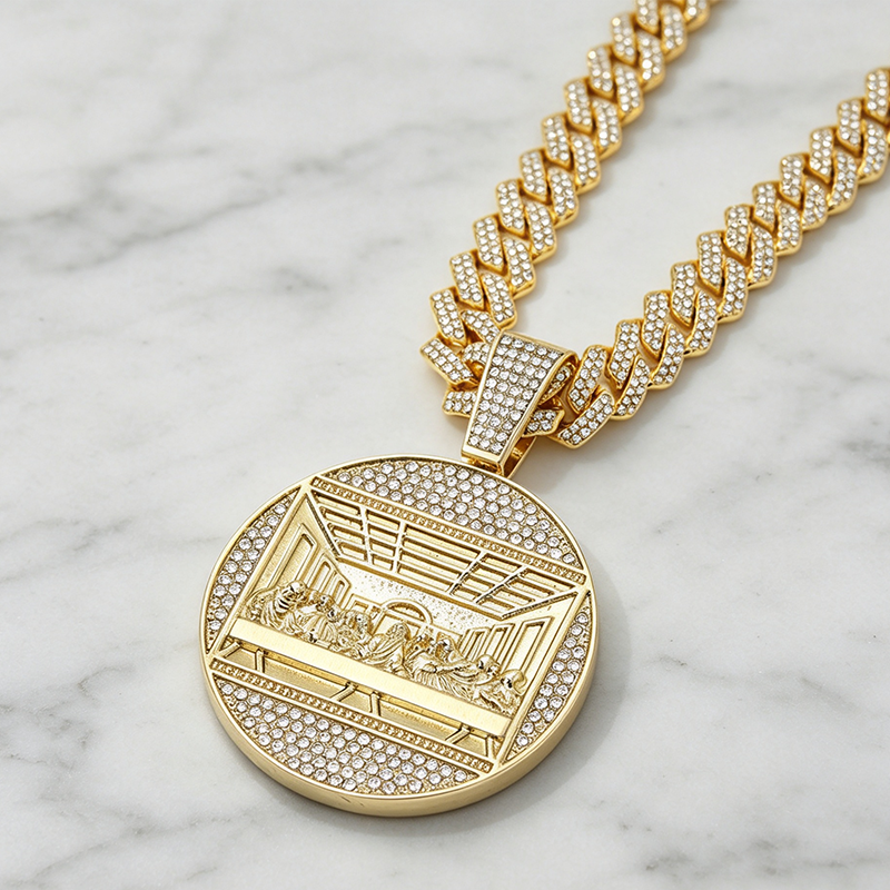 💎 Kubanische Gliederkette – Metall – Übergroßer Statement-Anhänger für Herren