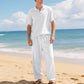 Herren Leinengemisch Hemd und Hose Set Locker Geschnitten Strandmode