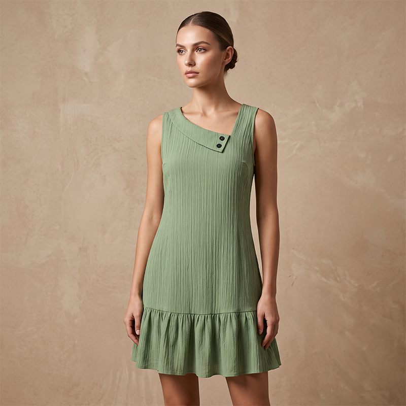 Ärmelloses Damenkleid mit asymmetrischem Kragen